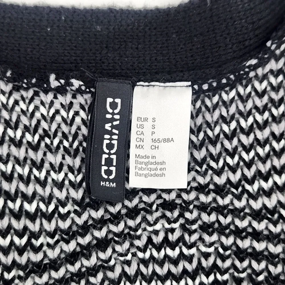 H&M Jacquard Knit Cardigan Size Small Womens Black White Long Sleeves Open Front